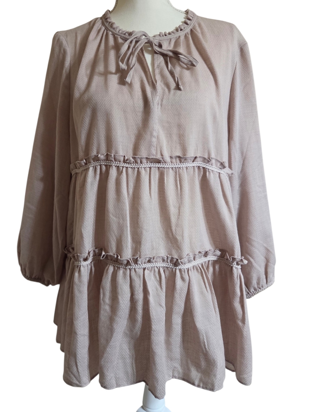 Cato Tan Ruffle Tiered Blouse